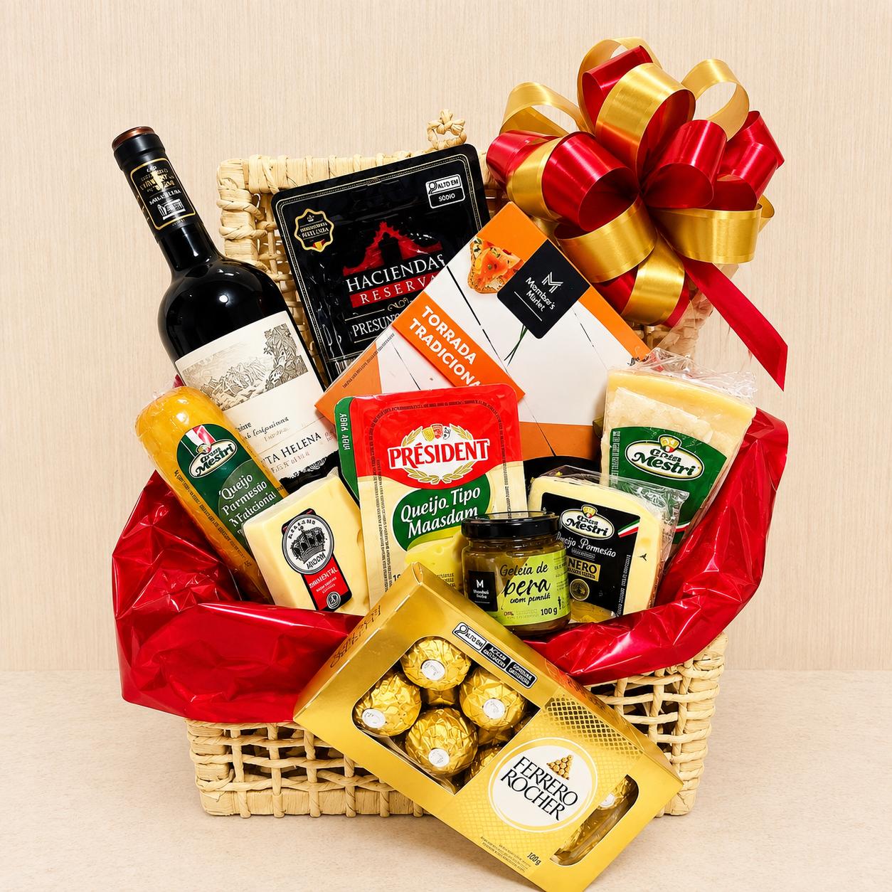 Cesta de Queijo e Vinho Premium