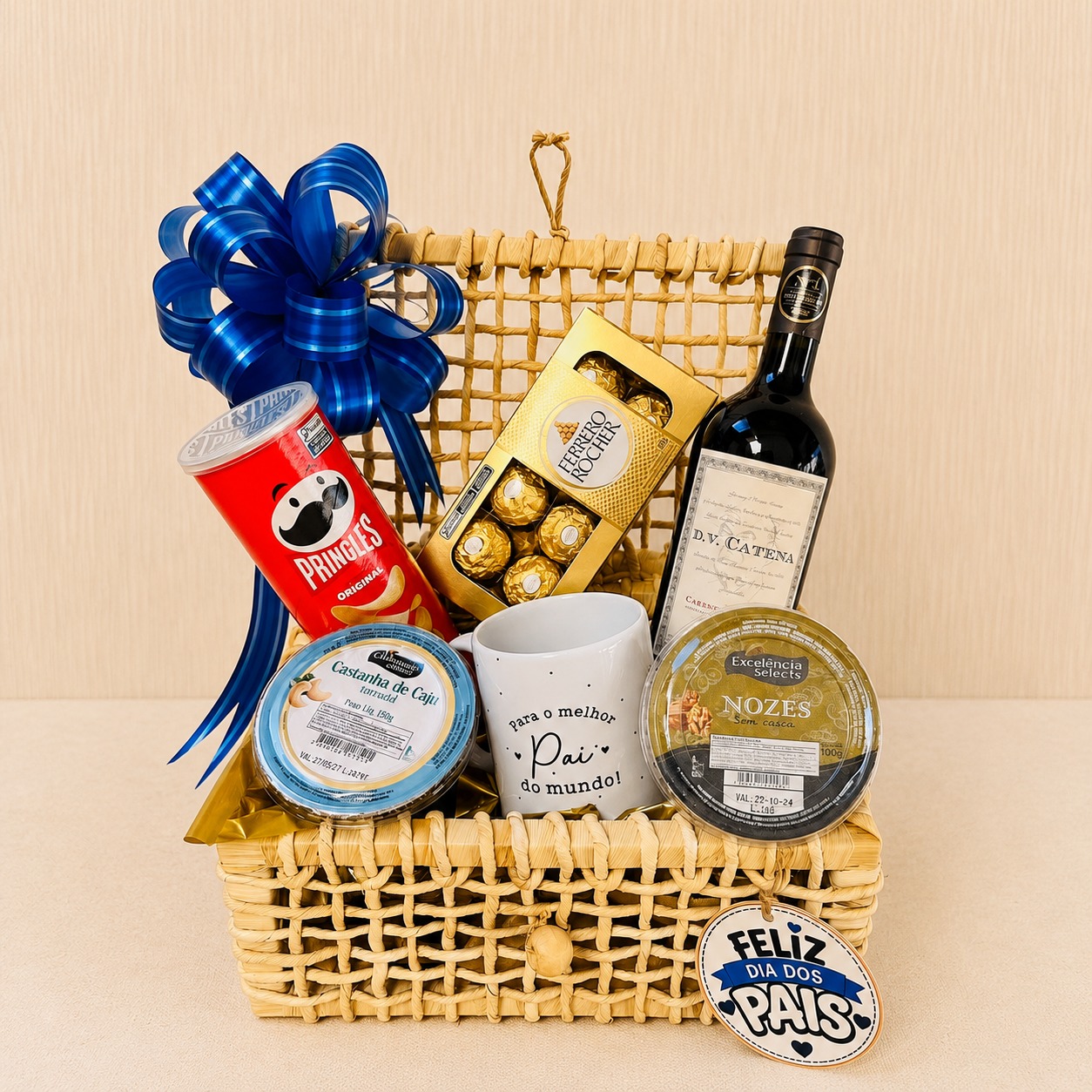 Cesta com Vinho Premium - Dia dos Pais