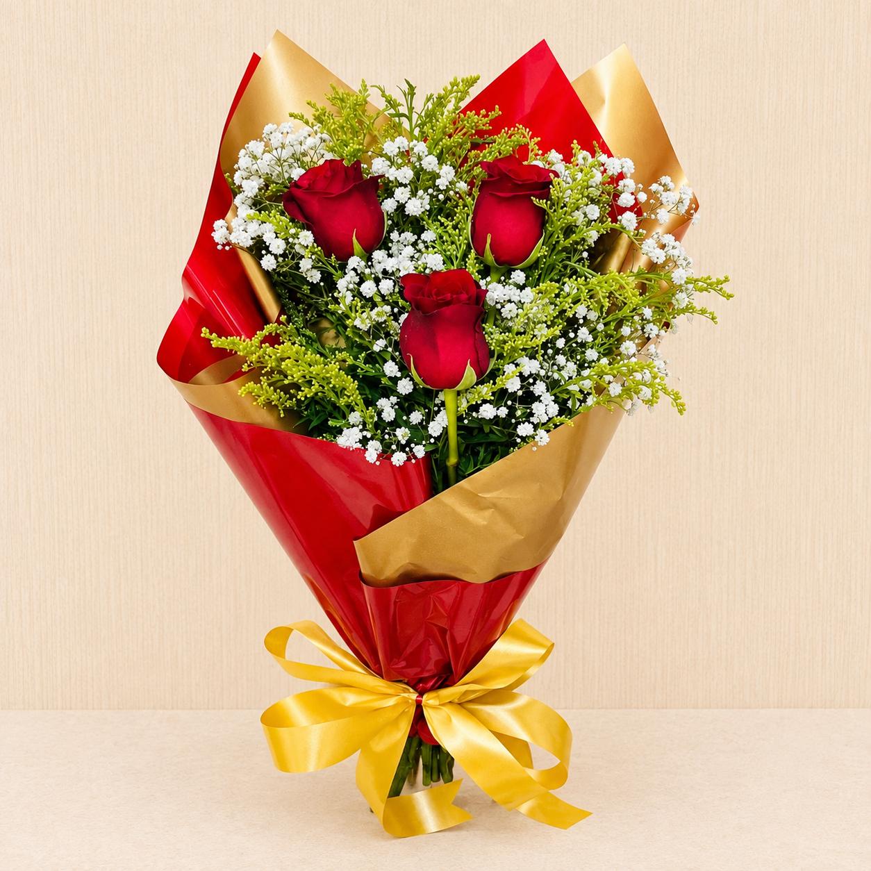Mini Buque com 3 Rosas Vermelhas
