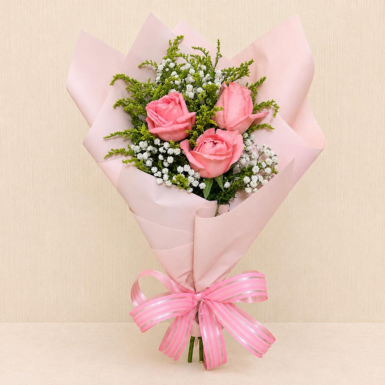 Mini Buqu� com 3 Rosas Rosas